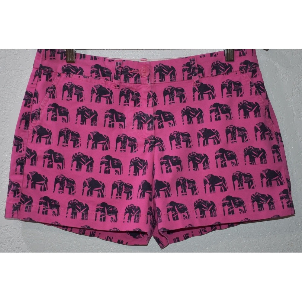 Crown & Ivy 6P Pink Elephant Print Chino Shorts Stretch Cotton 6 Petite Pockets